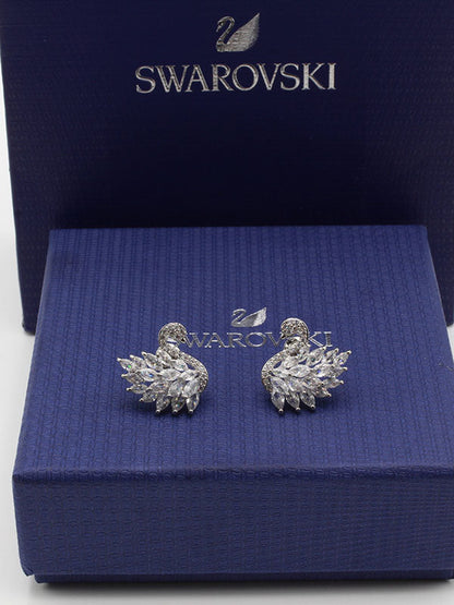 حلق سواروفسكي سوان فضي حلق Swarovski