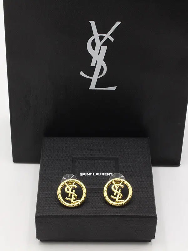 حلق ايف سان لوران ميتال مدور لوقو حلق ysl