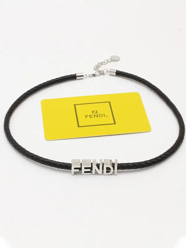 تشوكر فندي بلاك ليذر لوقو سلسال fendi