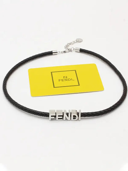 تشوكر فندي بلاك ليذر لوقو سلسال fendi