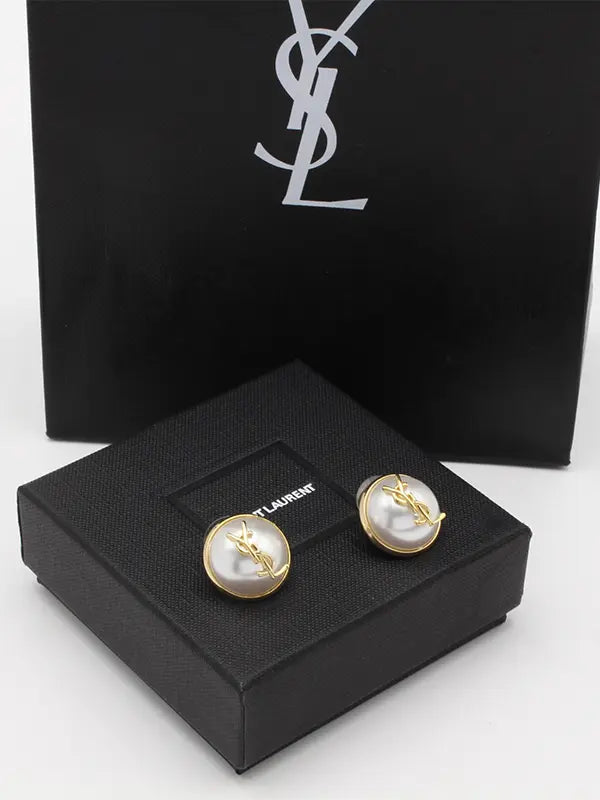حلق ايف سان لوران بيرل لوقو قولد حلق ysl