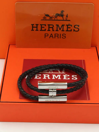 اسواره هيرمز لوقو نيو ليذر نسائي اسواره HERMES اسود فضي نسائي 17