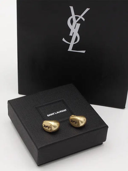 حلق ايف سان لوران ذهبي مطفي لوقو حلق ysl