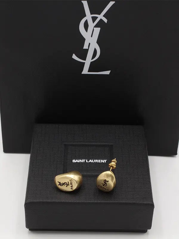 حلق ايف سان لوران ذهبي مطفي لوقو حلق ysl