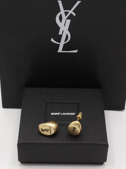 حلق ايف سان لوران ذهبي مطفي لوقو حلق ysl