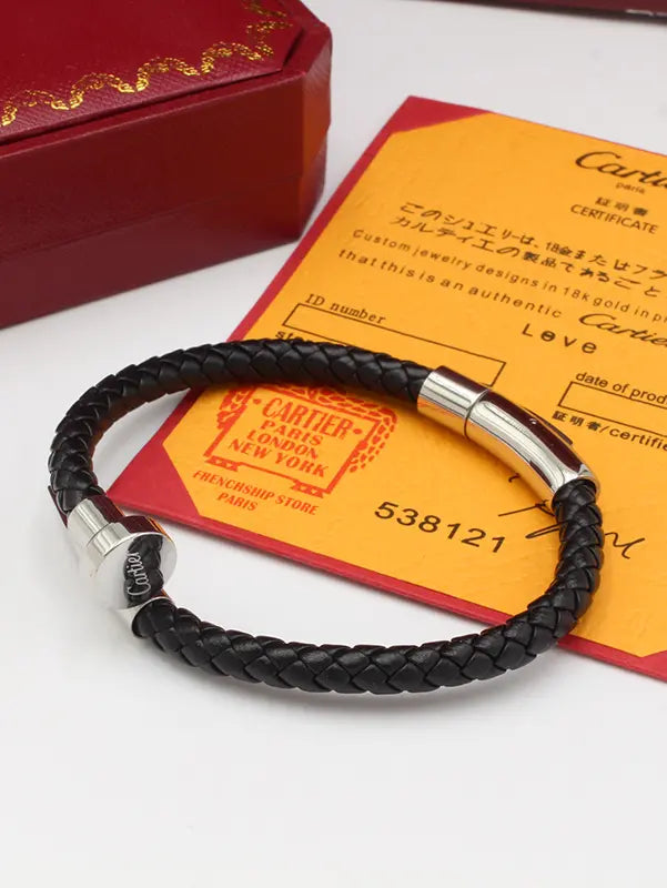 اسواره كارتير رجالي اسود مسمار الماستر اسواره CARTIER فضي