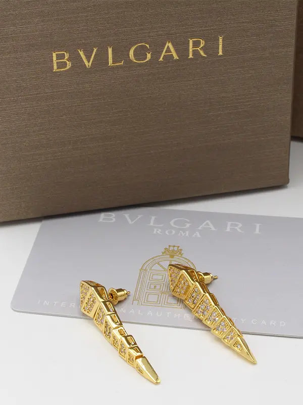 حلق بولغاري زركون طويل لوقو حلق bvlgari ذهبي