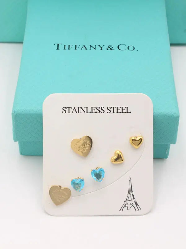 حلق تيفاني 3 ازواج حلق tiffany ذهبي