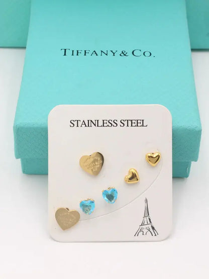 حلق تيفاني 3 ازواج حلق tiffany ذهبي