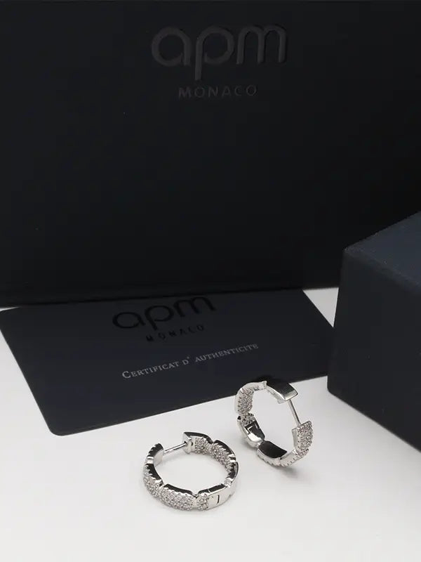 حلق اي بي ام الجديد فضي فل زركون لوقو حلق APM