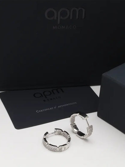 حلق اي بي ام الجديد فضي فل زركون لوقو حلق APM