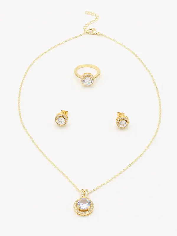 طقم سواروفسكي 3 قطع ذهبي زركون اطقم Swarovski