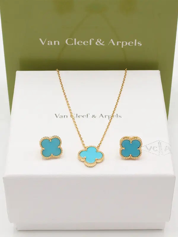 طقم فان كليف لوقو ناعم 689 اطقم van cleef تركواز ذهبي