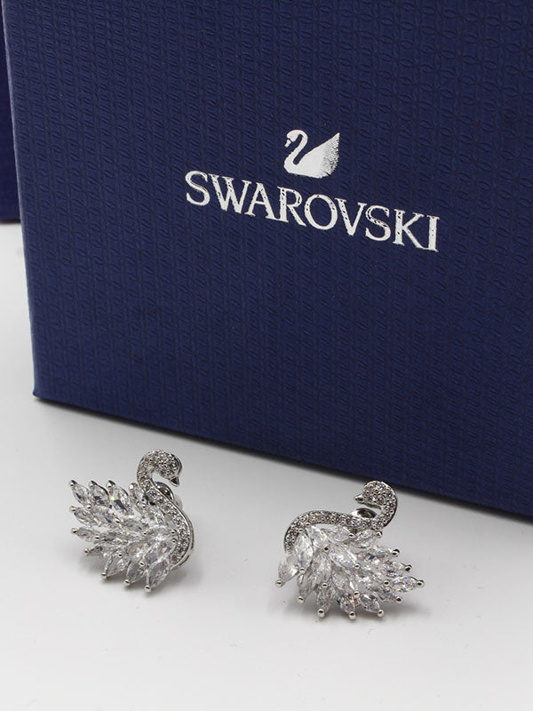 حلق سواروفسكي سوان فضي حلق Swarovski
