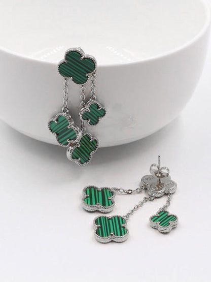 حلق فان كليف 4 ورود وسط حلق van cleef اخضر فضي