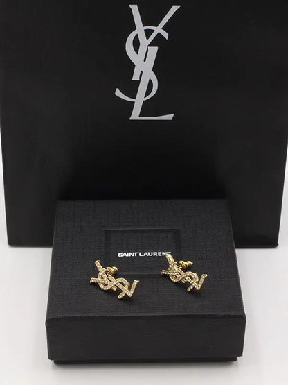 حلق ايف سان لوران كريستال لوقو حلق ysl ذهبي