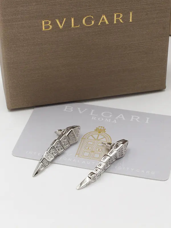 حلق بولغاري زركون طويل لوقو حلق bvlgari فضي