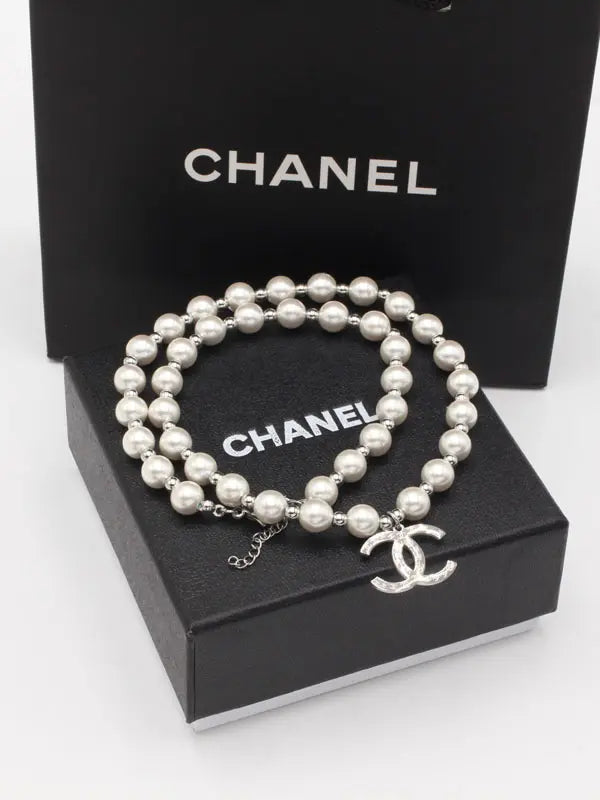 سلسال شانيل عقد لولو فضي سلسال chanel