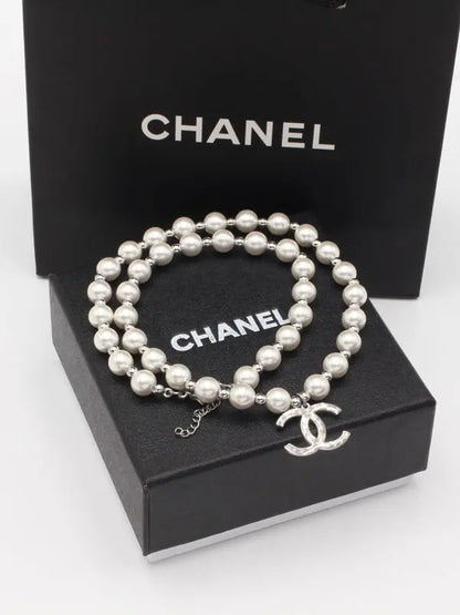 سلسال شانيل عقد لولو فضي سلسال chanel
