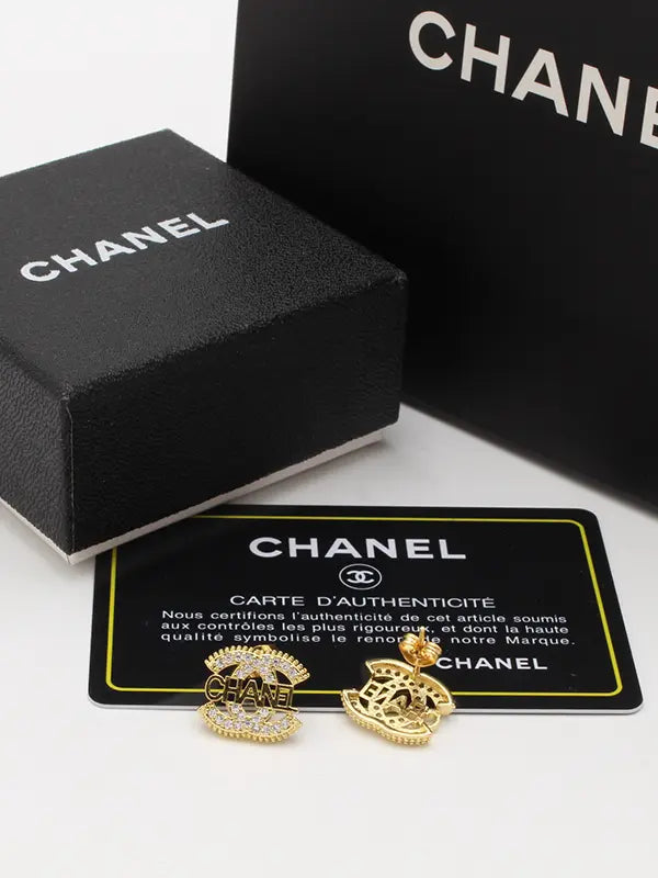 حلق شانيل زركون لوقو قولد حلق chanel