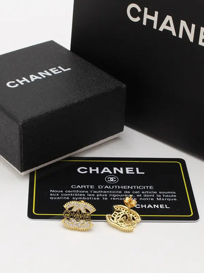 حلق شانيل زركون لوقو قولد حلق chanel