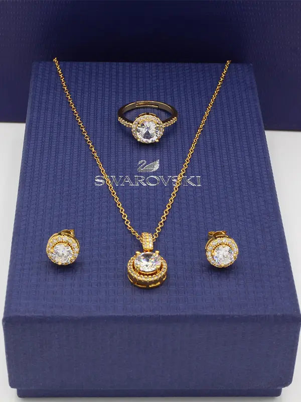 طقم سواروفسكي 3 قطع ذهبي اطقم Swarovski