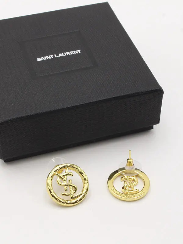حلق ايف سان لوران ميتال مدور لوقو حلق ysl