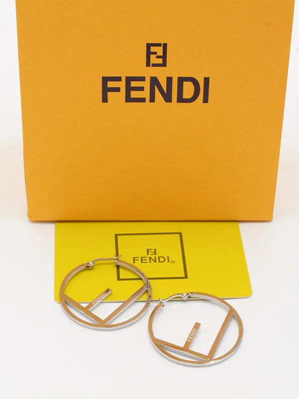 حلق فندي مدور كبير فلات لوقو حلق fendi