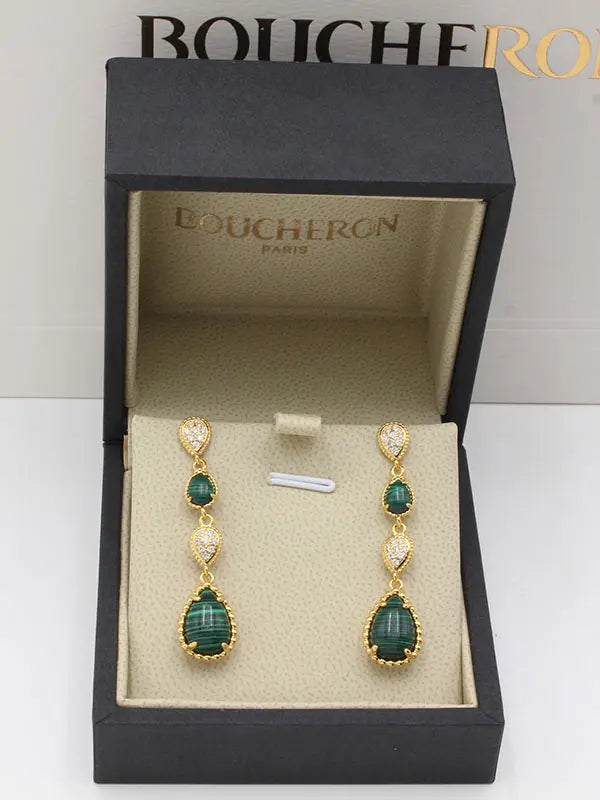 حلق بوشرون زركون وحجر طويل ماستر 733 حلق bucheron اخضرذهبي