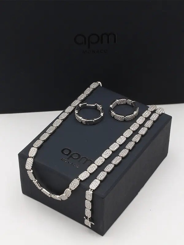 طقم اي بي ام زركون لوقو فضي اطقم APM فضي