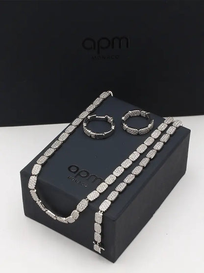 طقم اي بي ام زركون لوقو فضي اطقم APM فضي