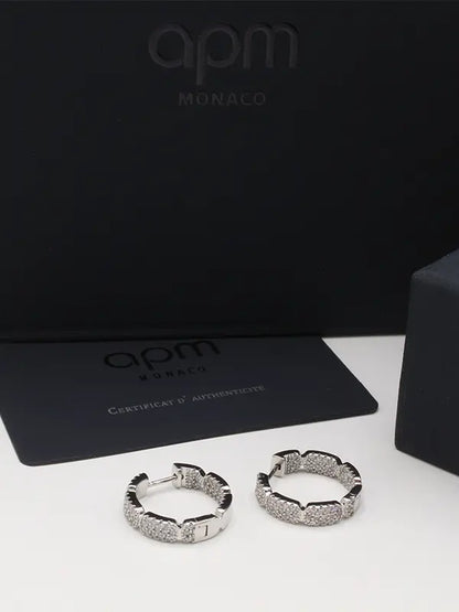 حلق اي بي ام الجديد فضي فل زركون لوقو حلق APM