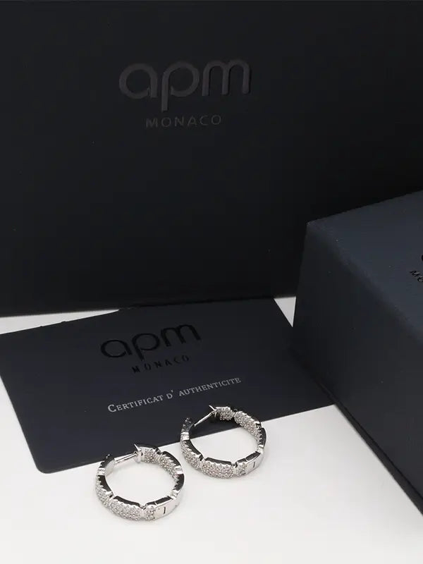 حلق اي بي ام الجديد فضي فل زركون لوقو حلق APM