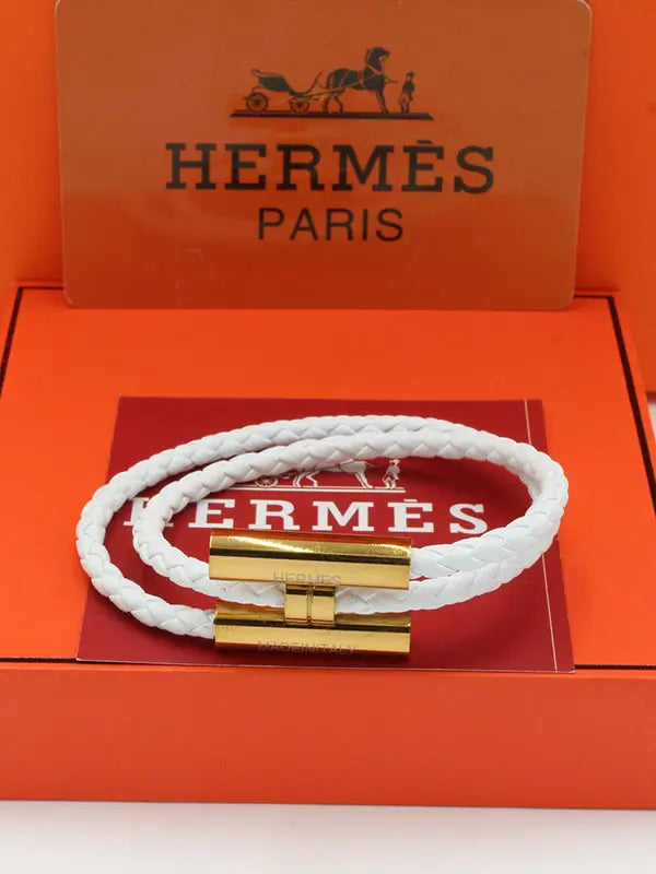 اسواره هيرمز لوقو نيو ليذر نسائي اسواره HERMES ابيض ذهبي نسائي 17