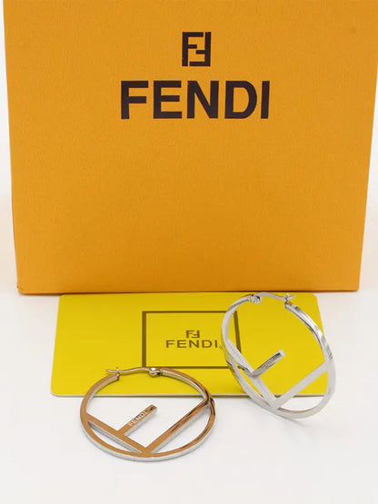 حلق فندي مدور كبير فلات لوقو حلق fendi