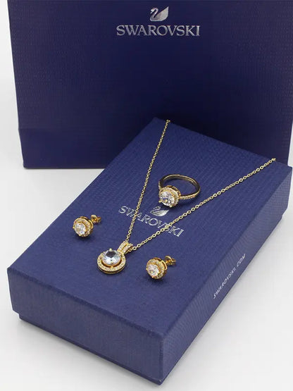 طقم سواروفسكي 3 قطع ذهبي زركون اطقم Swarovski