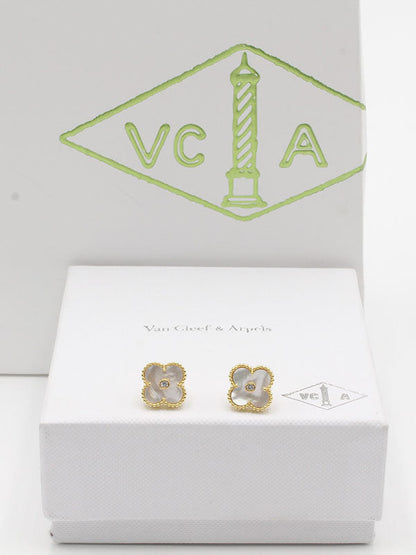 حلق فان كليف ستون لوقو حلق van cleef ابيض ذهبي