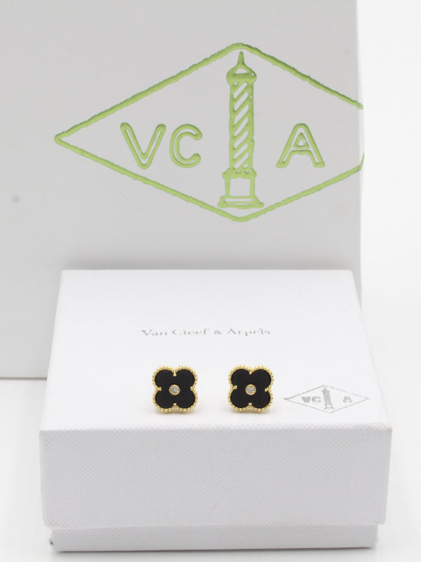 حلق فان كليف ستون لوقو حلق van cleef اسود ذهبي