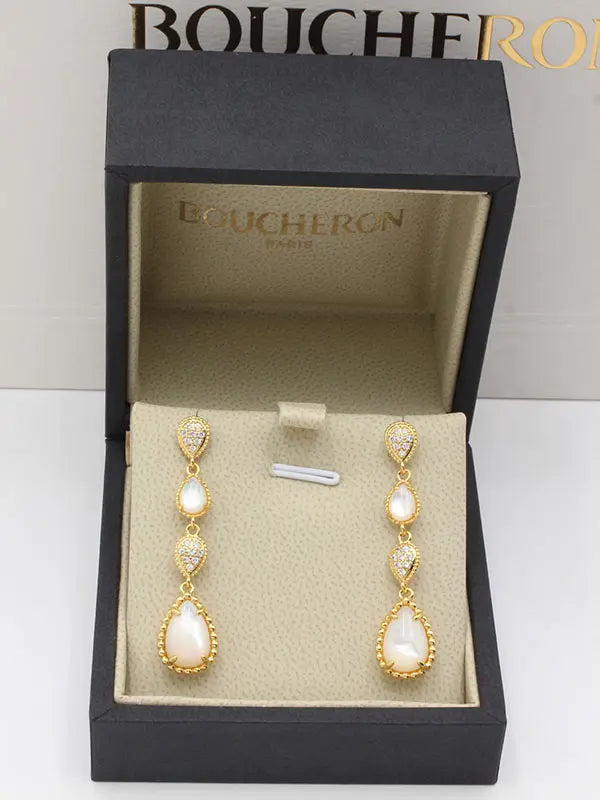 حلق بوشرون زركون وحجر طويل ماستر 733 حلق bucheron ابيض ذهبي