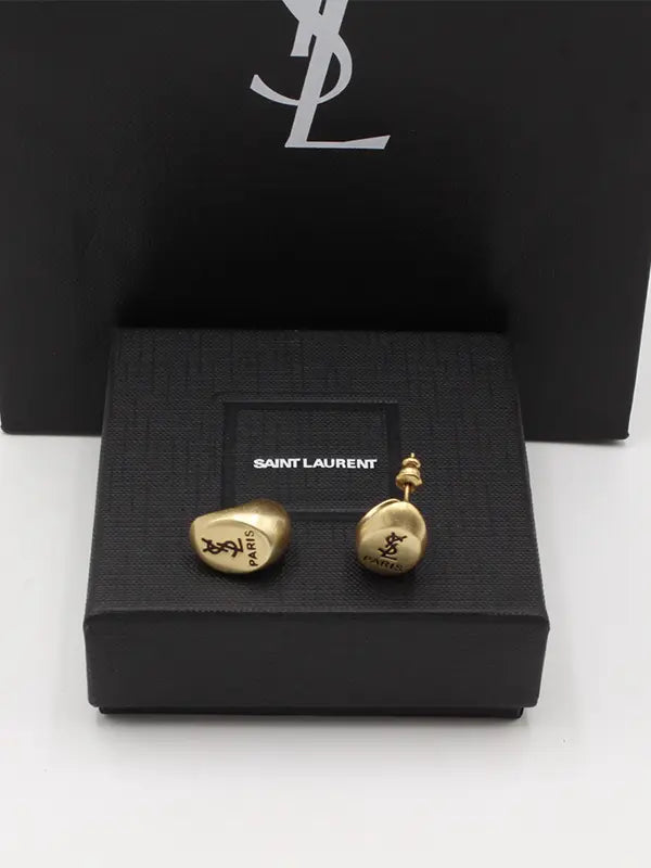 حلق ايف سان لوران ذهبي مطفي لوقو حلق ysl