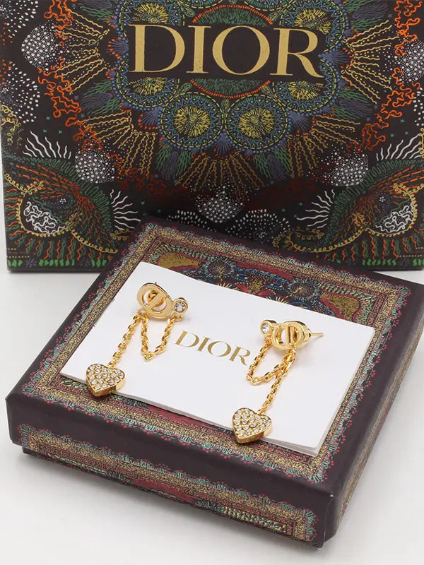 حلق ديور لوقو طويل كريستال حلق dior