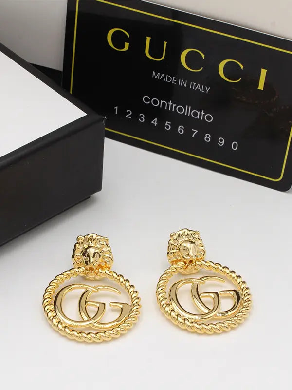حلق قوتشي انتيك مدور كبير حلق gucci ذهبي
