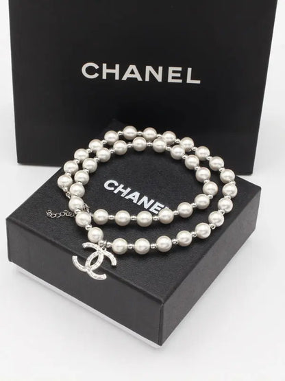 سلسال شانيل عقد لولو فضي سلسال chanel