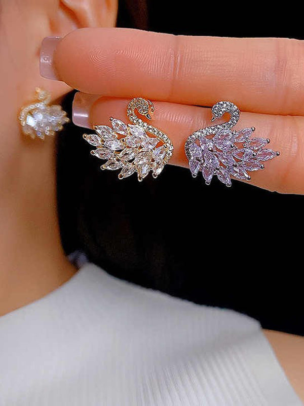 حلق سواروفسكي سوان فضي حلق Swarovski