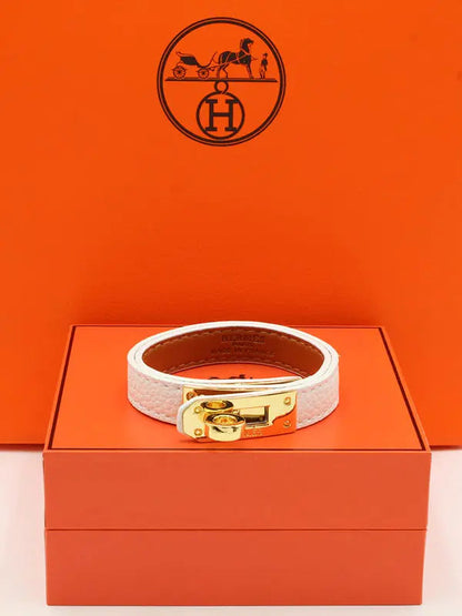 اسوارة هيرمز جلد ماستر لوقو اسواره HERMES ابيض
