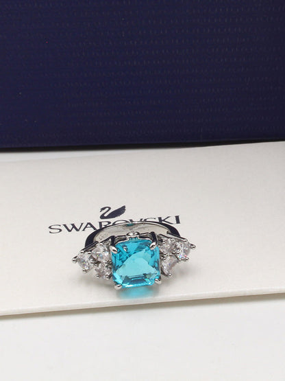 خاتم سواروفسكي بيق بلو سكوير خواتم Swarovski سماوي فضي 6