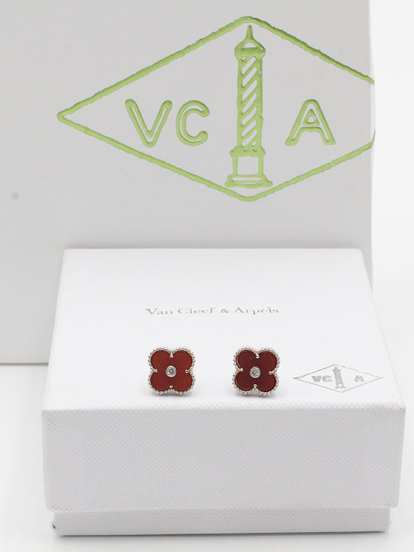 حلق فان كليف ستون لوقو حلق van cleef عنابي فضي