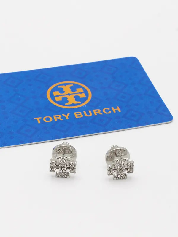 حلق توري بورش كريستال صغير 629 حلق tory burch فضي