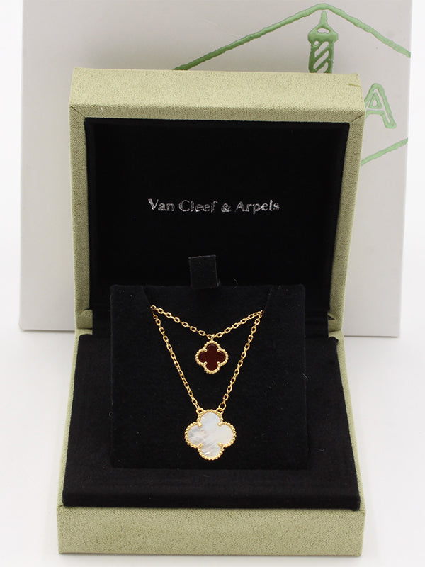 سلسالين فان كليف ورده كبيره وصغيرة ماستر سلسال van cleef ابيض عنابي