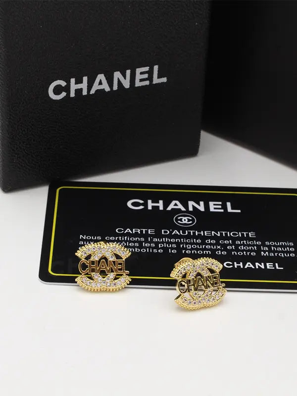 حلق شانيل زركون لوقو قولد حلق chanel